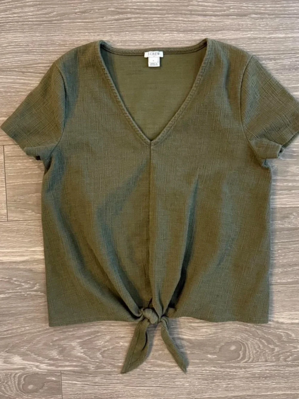 J. Crew Olive Front-Tie V-Neck Short Sleeve Top